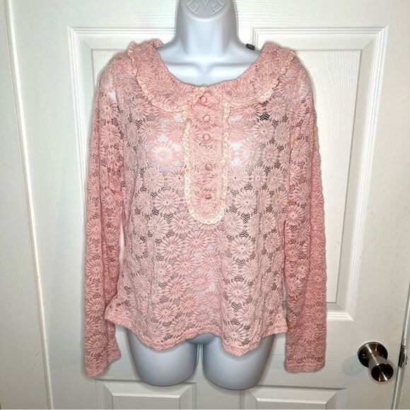 Modcloth Charismatic Classic Peter Pan Collar Pink Lace Top Daisy Lace M NWT - Picture 5 of 11